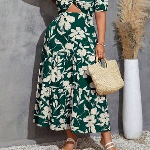 Floral Green and Cream Maxi Dress
